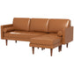 Faux Leather Sectional Sofa Couch L-Shaped Corner Sofa Set with Footstool and 2 Bolster Pillows, Brown