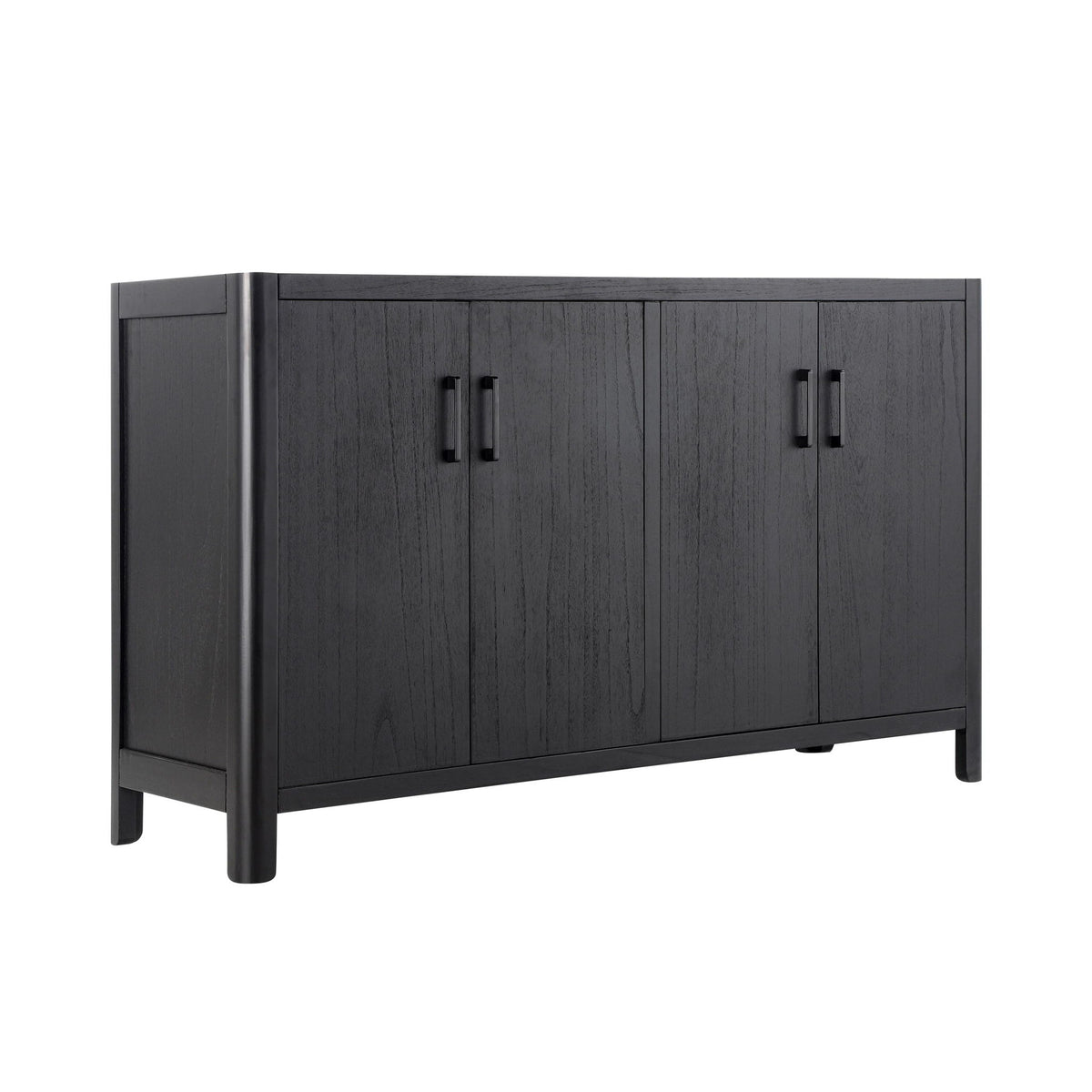 Farmhouse Storage Cabinet with Wood Veneer and Solid Pine Legs, Rustic Accent Sideboard for Entryways, 59" L x 18" W x 36" H, Black