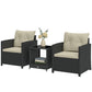 Outdoor Bistro Set, 3 Piece Wicker Patio Furniture Set with 2-Tier Glass Top Table, Cushions for Porch, Balcony, Beige