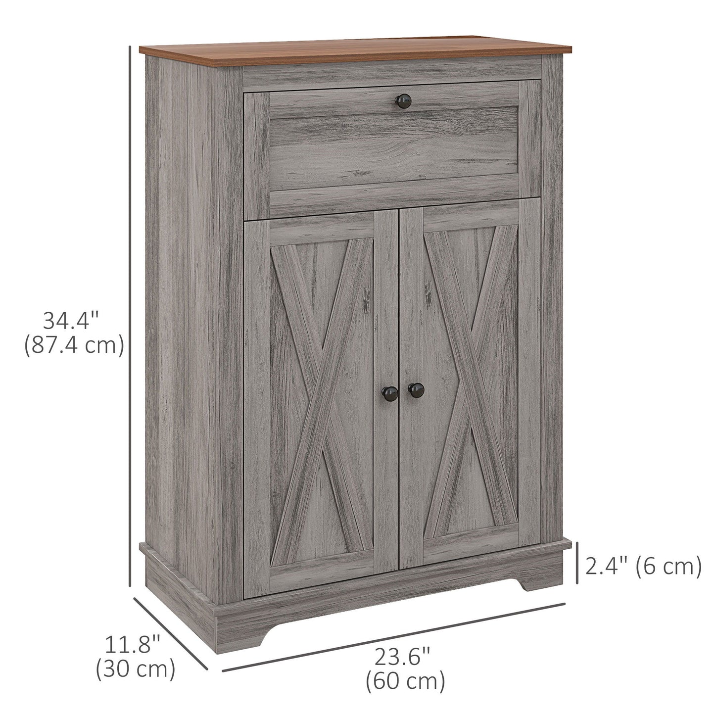 Storage Cabinet Farmhouse Sideboard Storage Cabinet with Doors and Drawer for Kitchen, Living Room, Grey Wash