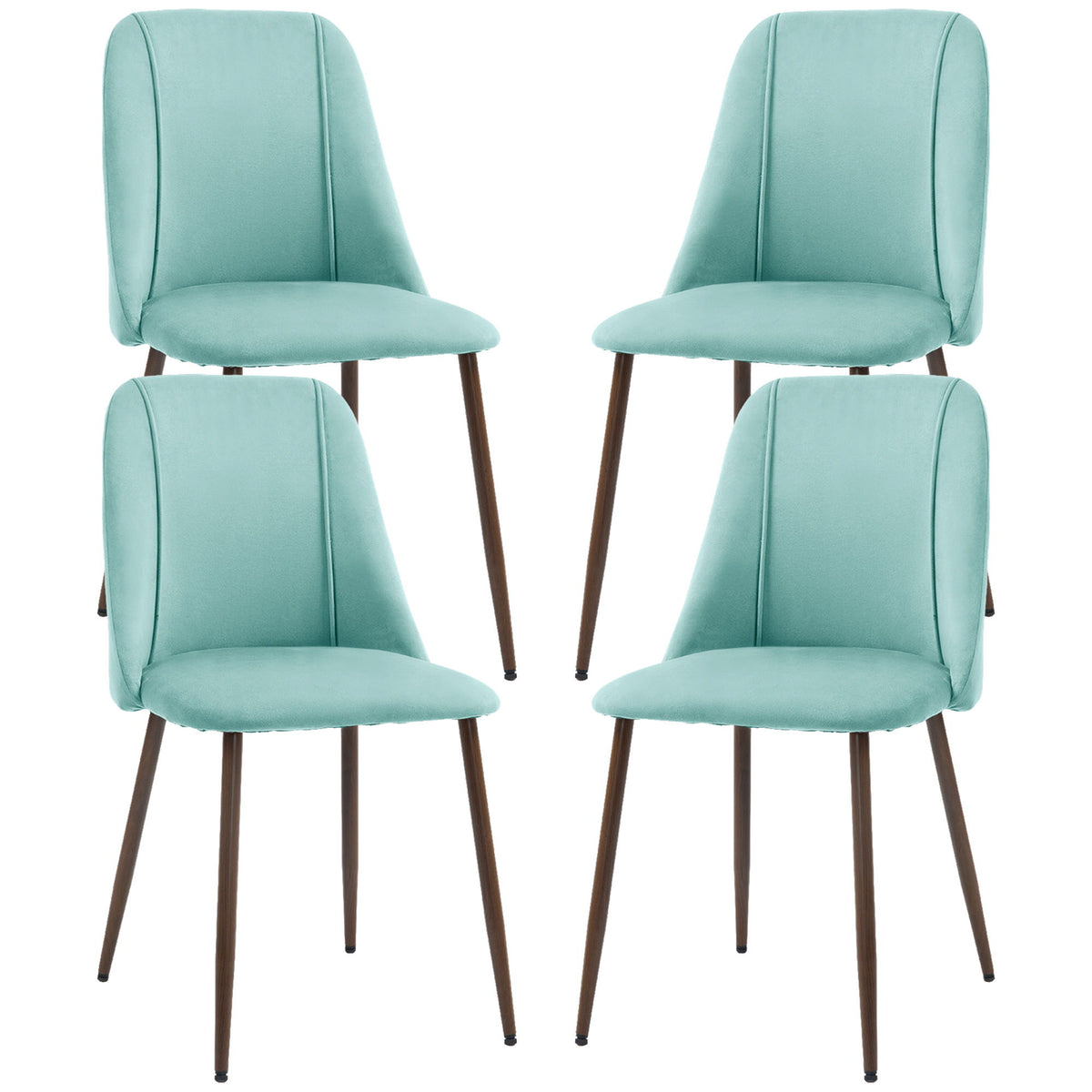 Upholstered Dining Chairs Set of 4, Velvet Accent Chair with Back and Wood-grain Steel Leg for Kitchen, Light Green
