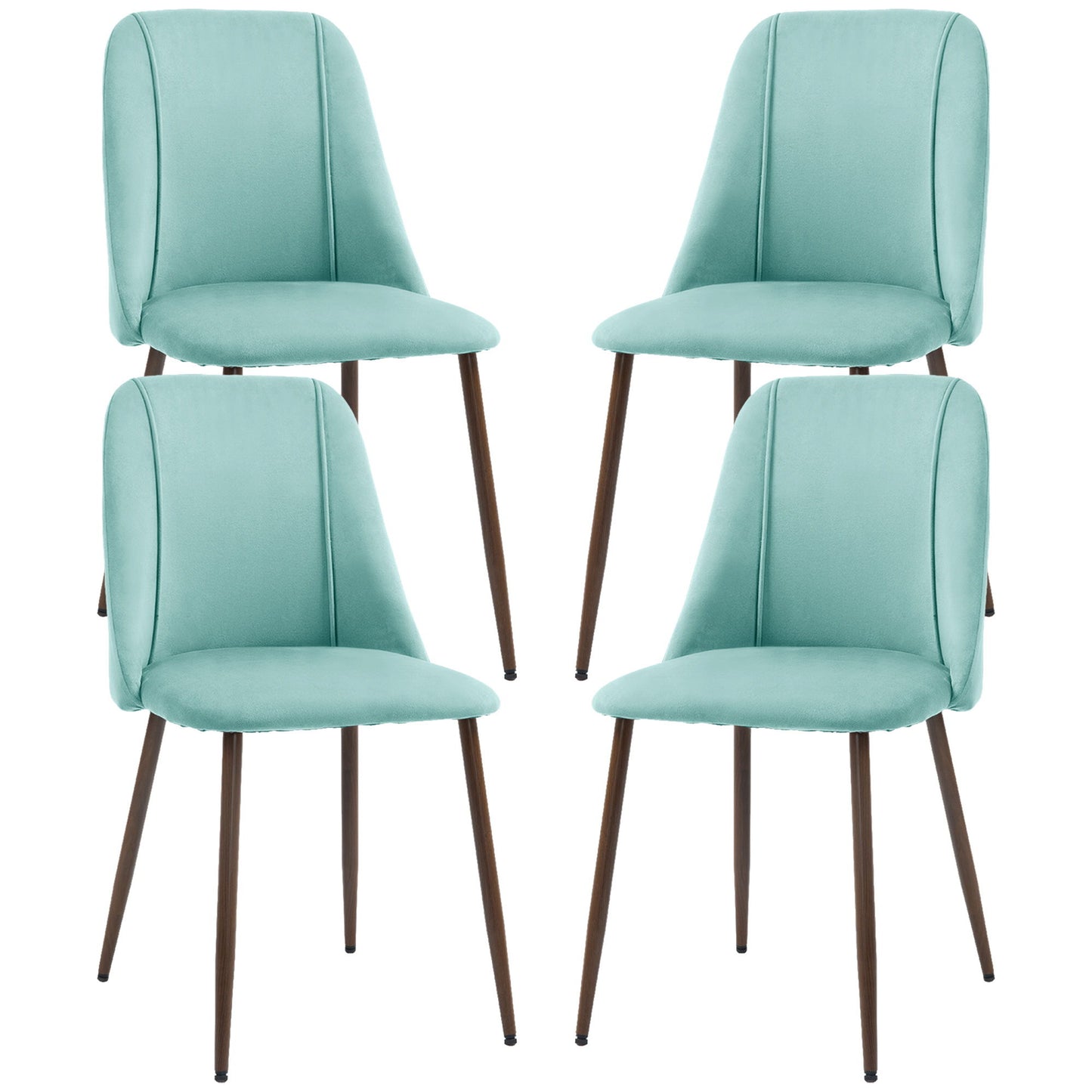 Upholstered Dining Chairs Set of 4, Velvet Accent Chair with Back and Wood-grain Steel Leg for Kitchen, Light Green