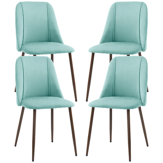 Upholstered Dining Chairs Set of 4, Velvet Accent Chair with Back and Wood-grain Steel Leg for Kitchen, Light Green