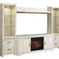 Bellaby - Entertainment Center - TV Stand With Faux Firebrick Fireplace Insert - Whitewash