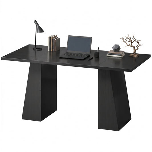 63" Computer Desk with Trapezoidal Frame - Light Black Wood Grain
