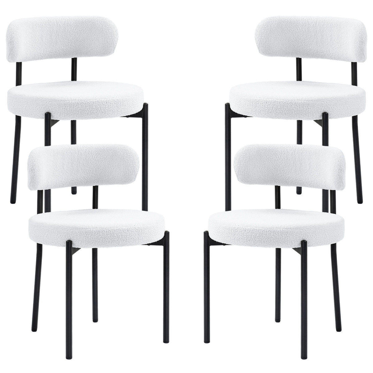 4 Pieces Kitchen Chairs, Modern Dining Chairs w/ Berber Fleece Upholstery and Steel Legs for Living Room, Cream White