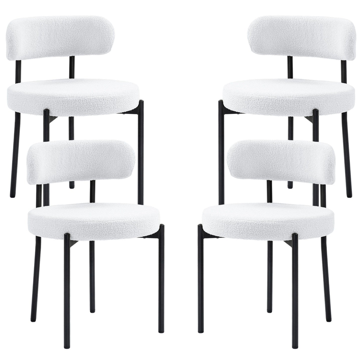 4 Pieces Kitchen Chairs, Modern Dining Chairs w/ Berber Fleece Upholstery and Steel Legs for Living Room, Cream White