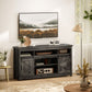 TV Stand with Power Outlets, Sliding Barn Doors and Adjustable Shelves for 72 Inch TVs, Dark Grey