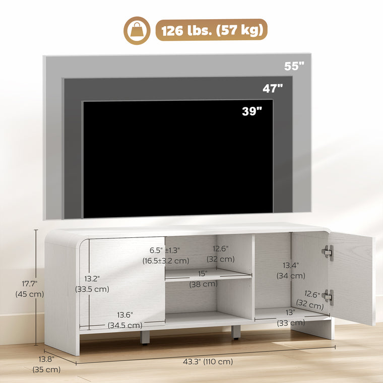 55" Nordic TV Stand with 2 Cabinets - White