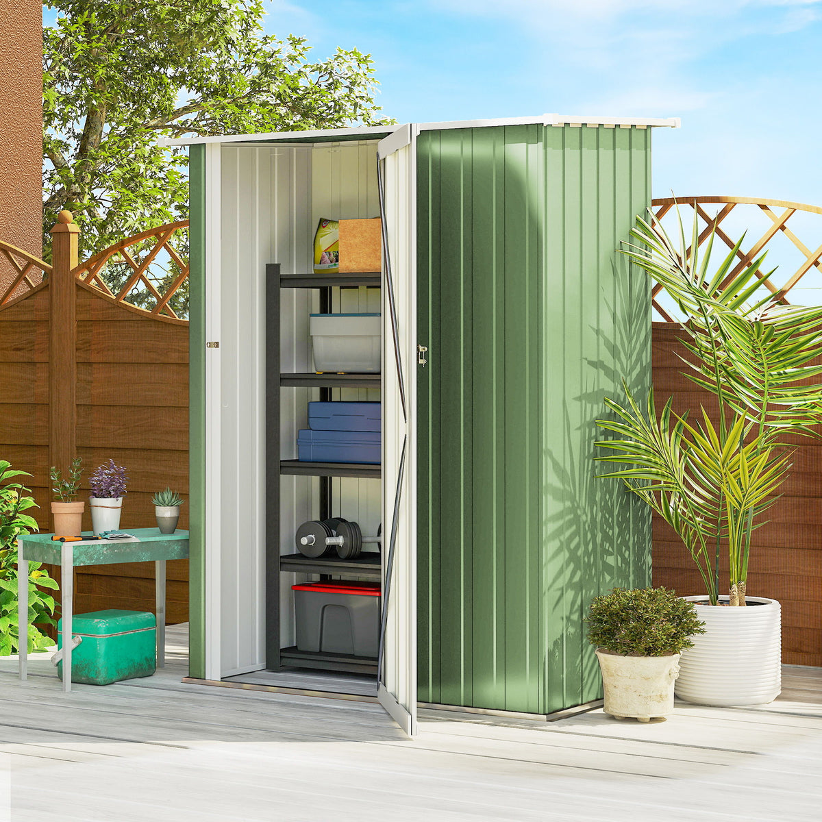 5 x 3ft Outdoor Storage Shed Metal Garden Shed Cabanon with Sloped Roof, Lockable Door for Tool, Light Green