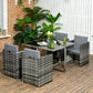 5 Pieces Wicker Patio Dining Set Outdoor Furniture Set with Removable Cushions, Glass Top Dining Table, PE Rattan Conversation Set for Garden Poolside Backyard, Grey