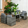 5 Pieces Wicker Patio Dining Set Outdoor Furniture Set with Removable Cushions, Glass Top Dining Table, PE Rattan Conversation Set for Garden Poolside Backyard, Grey