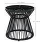Round End Table, Rattan Side Table, Hollow Drum Design Coffee Table w/ Glass Tabletop for Patio, Garden, Balcony, Black