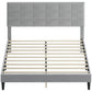 Queen Platform Bed Frame with Upholstered Headboard - Grey