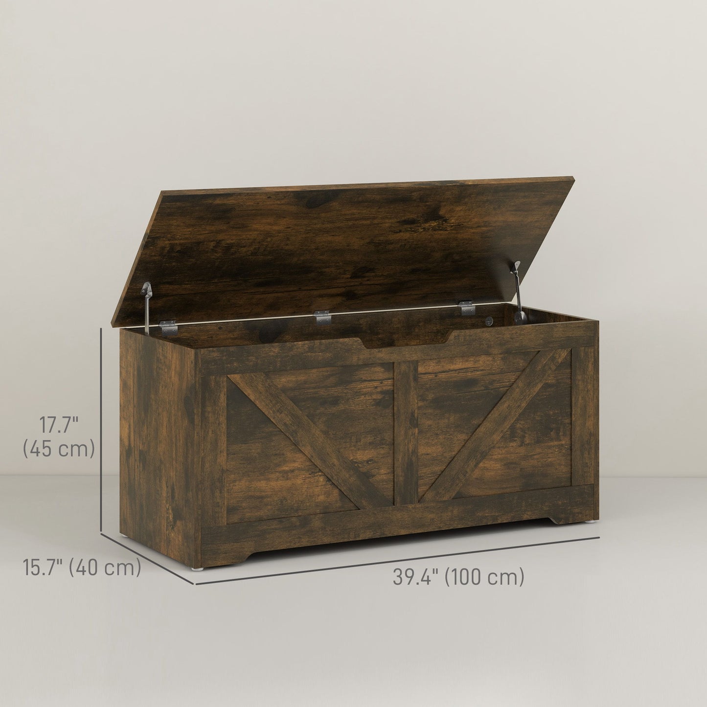 39.4 Inches Storage Chest, Storage Trunk with 2 Safety Hinges for Living Room, Brown Wood Grain