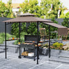 8' x 5' Grill Gazebo, Double Tiered Barbecue Grill Gazebo Shelter with Side Awning, 2 Side Shelves, 6 Hooks, Khaki