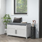 Entryway Bench with Cushion, Hidden Storage, Adjustable Shelves and Shutter Doors, 35.4" Shoe Bench, White
