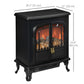 Electric Fireplace Stove Heater with LED Fire Flame Effect, Double Door, Freestanding & Portable with Overheat Protection, 750W/1500W, Black