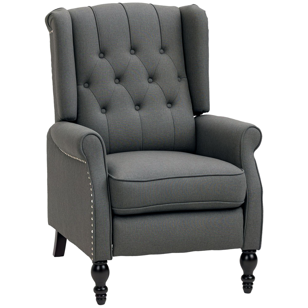 Wingback Reclining Chair with Footrest, Button Tufted Recliner Chair with Rolled Armrests for Living Room, Dark Grey