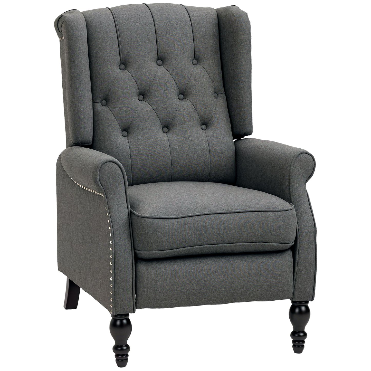 Wingback Reclining Chair with Footrest, Button Tufted Recliner Chair with Rolled Armrests for Living Room, Dark Grey