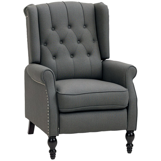Wingback Reclining Chair with Footrest, Button Tufted Recliner Chair with Rolled Armrests for Living Room, Dark Grey