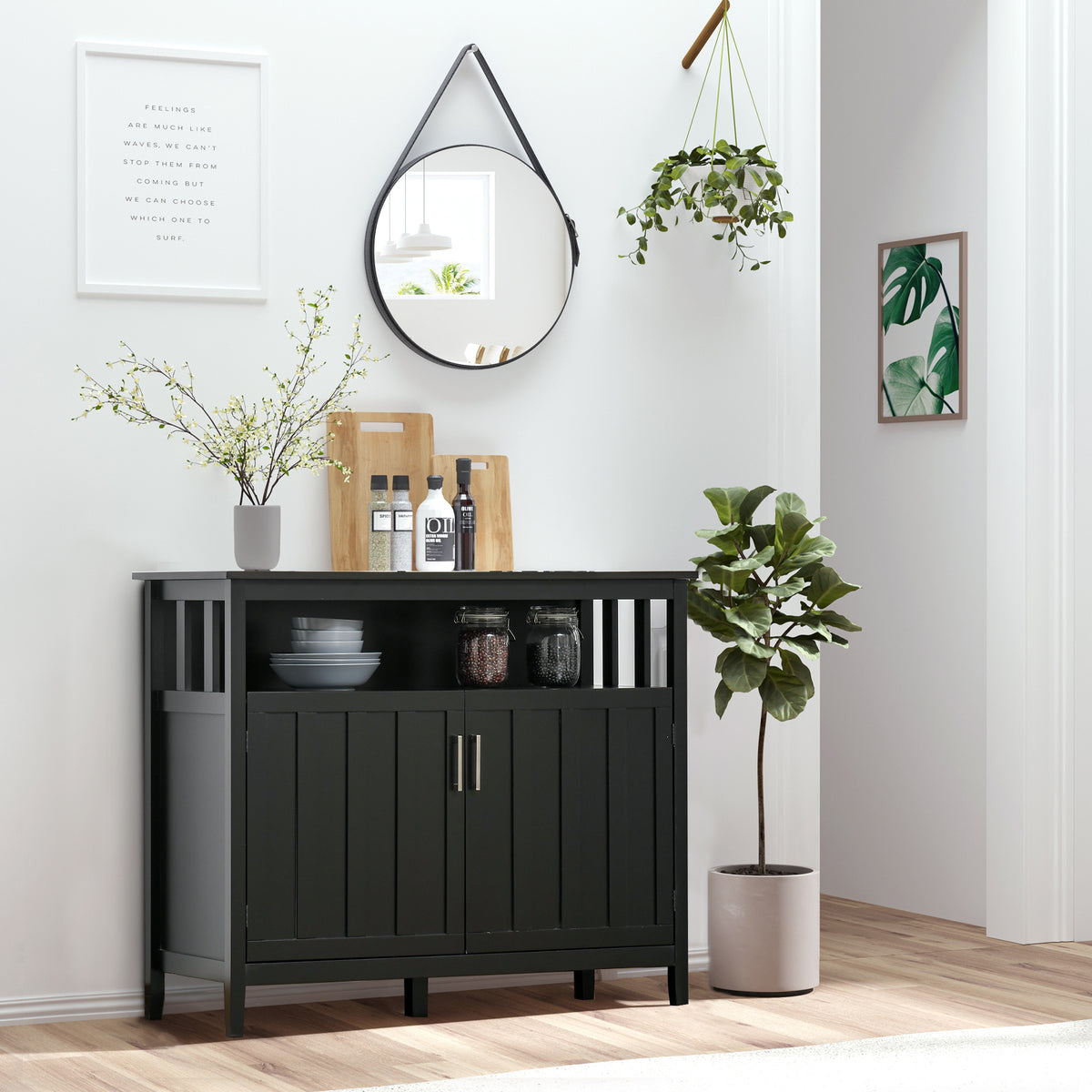 Sideboard Buffet Server Storage Cabinet Console Table with 2 Doors and Adjustable Shelves for Kitchen & Dining Room, Black