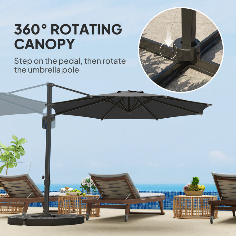 10' Grey Offset Cantilever Umbrella with 360° Rotation & Tilt