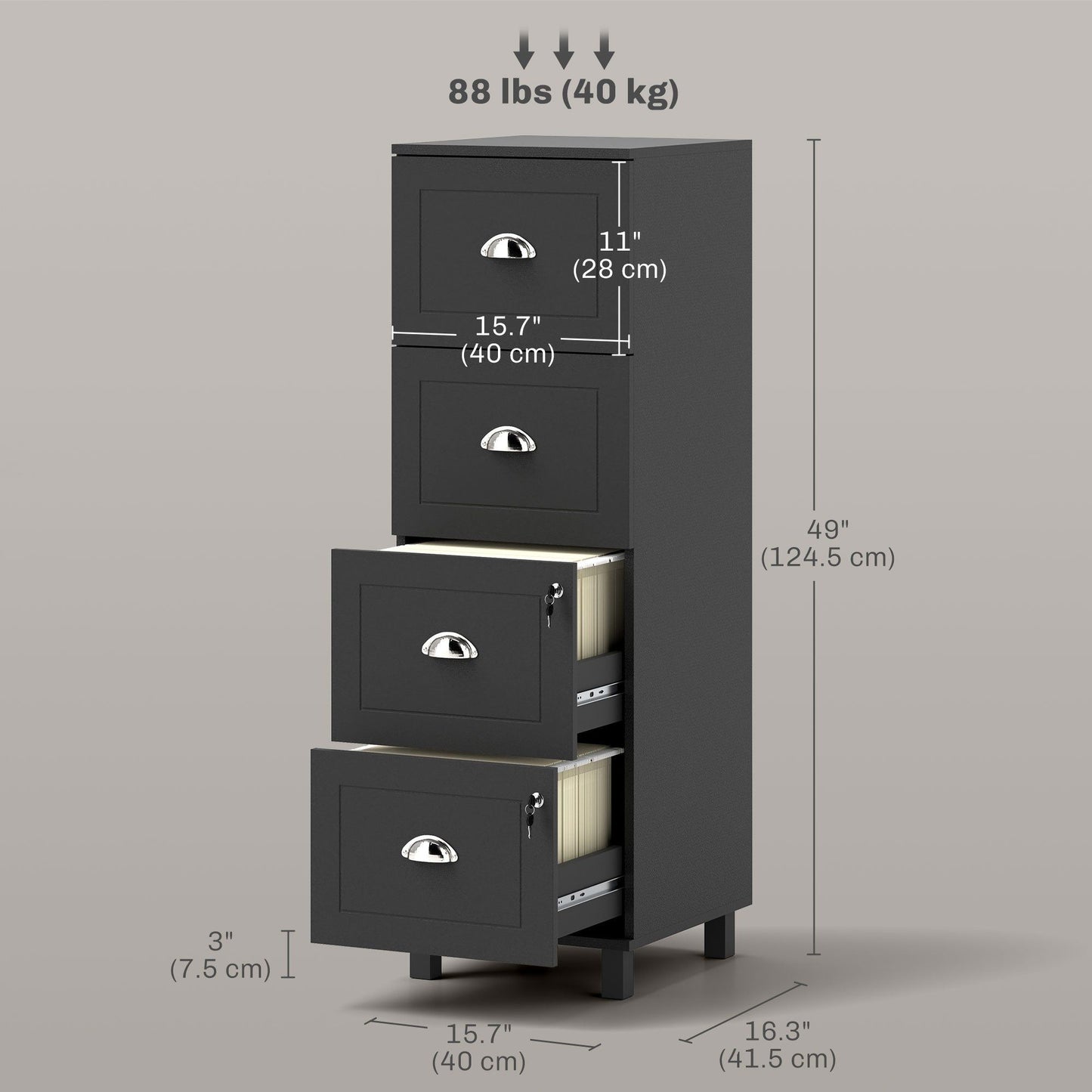 4-Drawer File Cabinet with Lock - Black