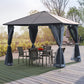 9.8' x 9.8' Garden Aluminium Gazebo Hardtop Roof Canopy Marquee Party Tent Patio Outdoor Shelter with Mesh Curtains & Side Walls, Grey