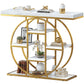 39.4" Console Table with Storage Shelves, Industrial Sofa Table for Living Room, Hallway, White Marble Effect