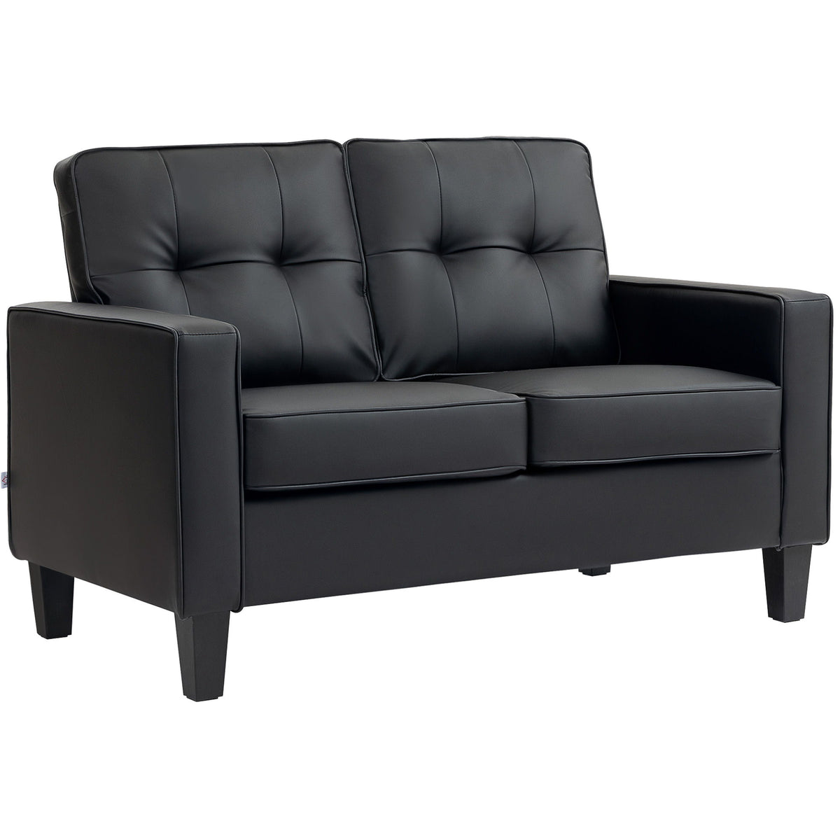 51" Double Sofa Couch, Upholstered PU Leather Loveseat with Armrests, Tufted Backrest, Cushion, Black