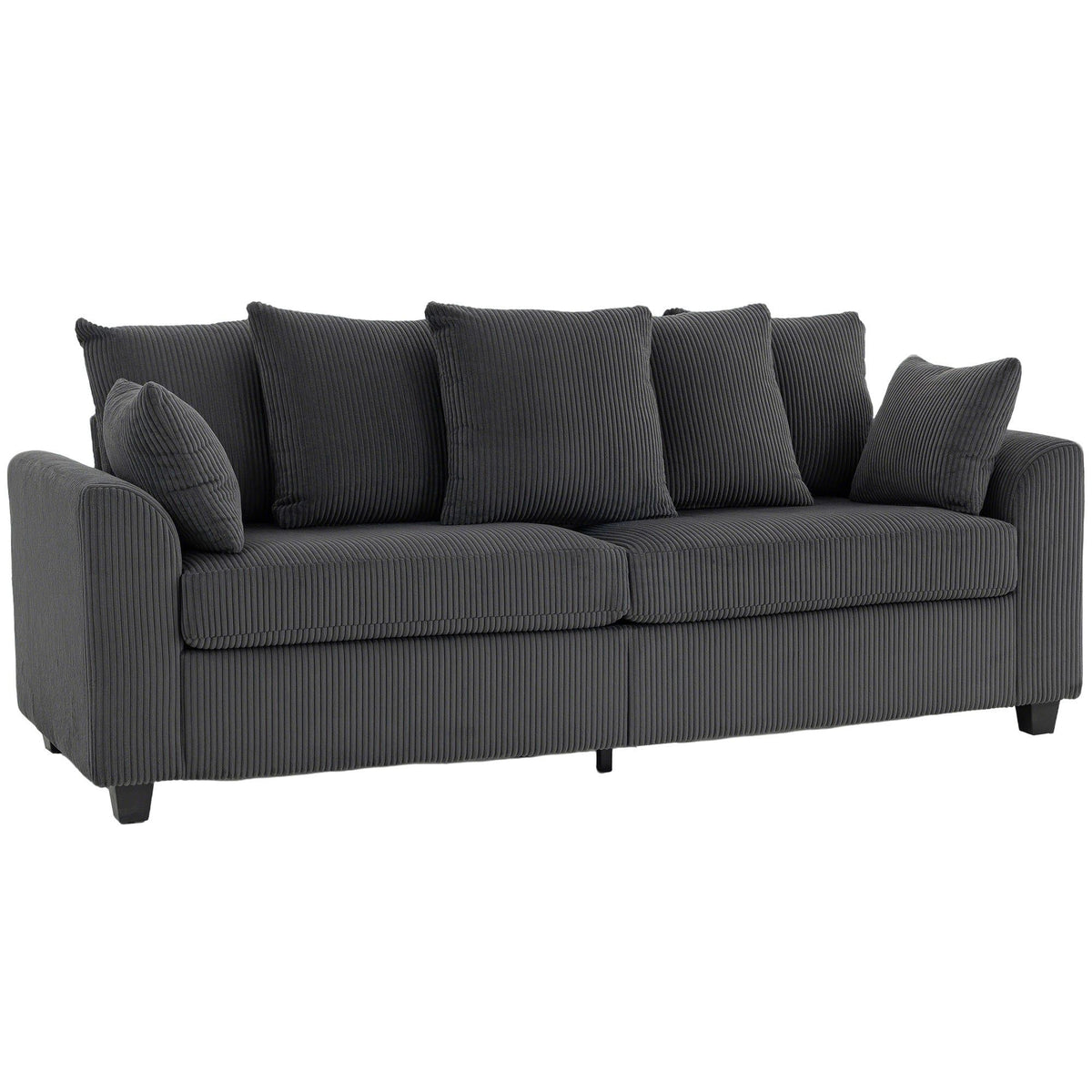 3-Seater Corduroy Sofa with Curved Armrests - Dark Grey