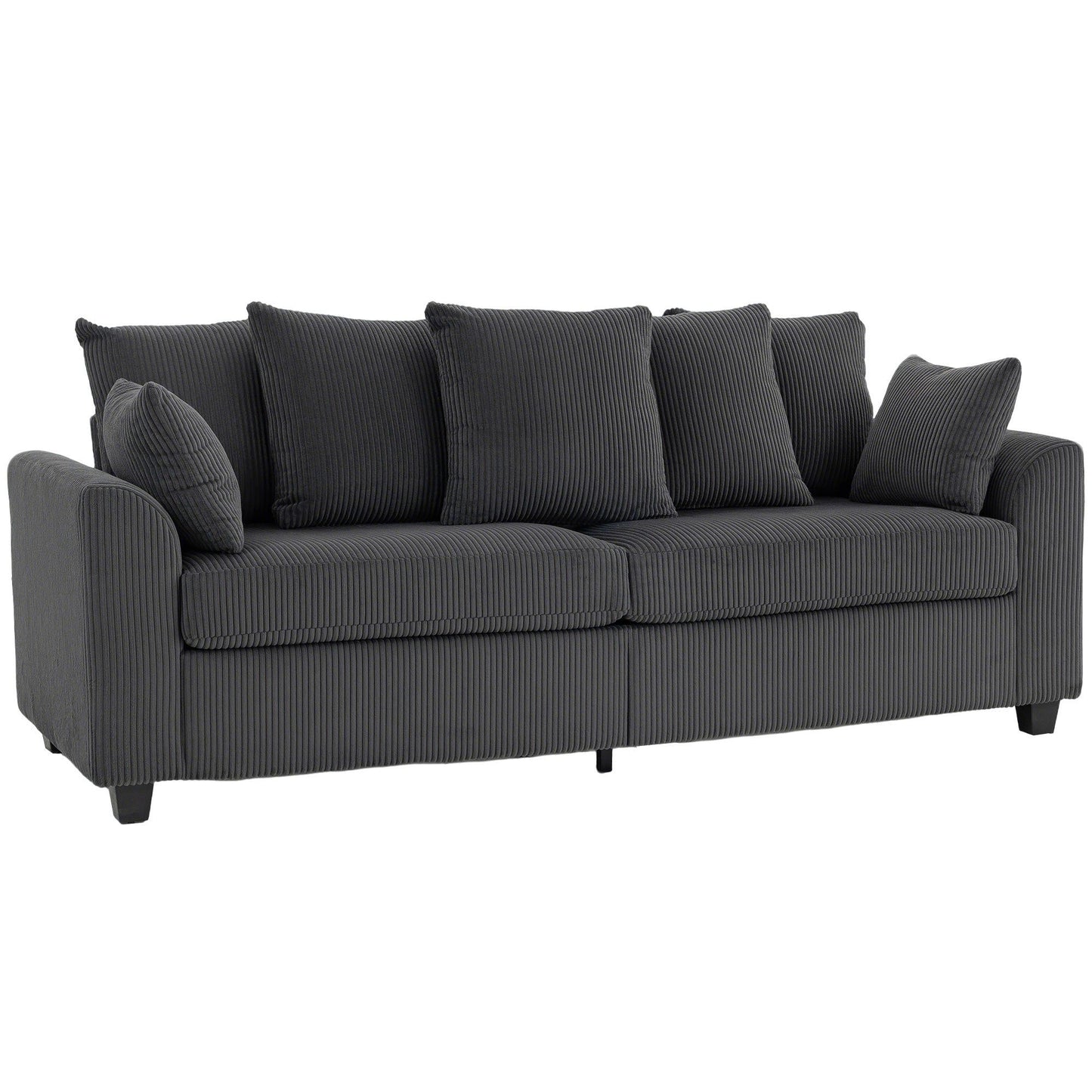 3-Seater Corduroy Sofa with Curved Armrests - Dark Grey