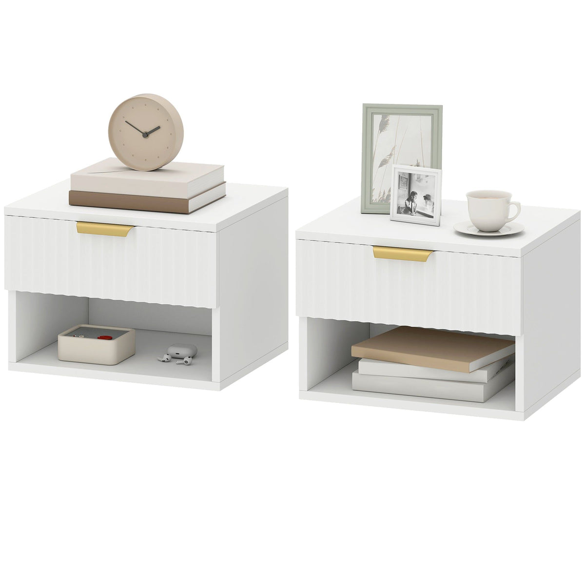 Floating Nightstands Set of 2 with Drawer - White