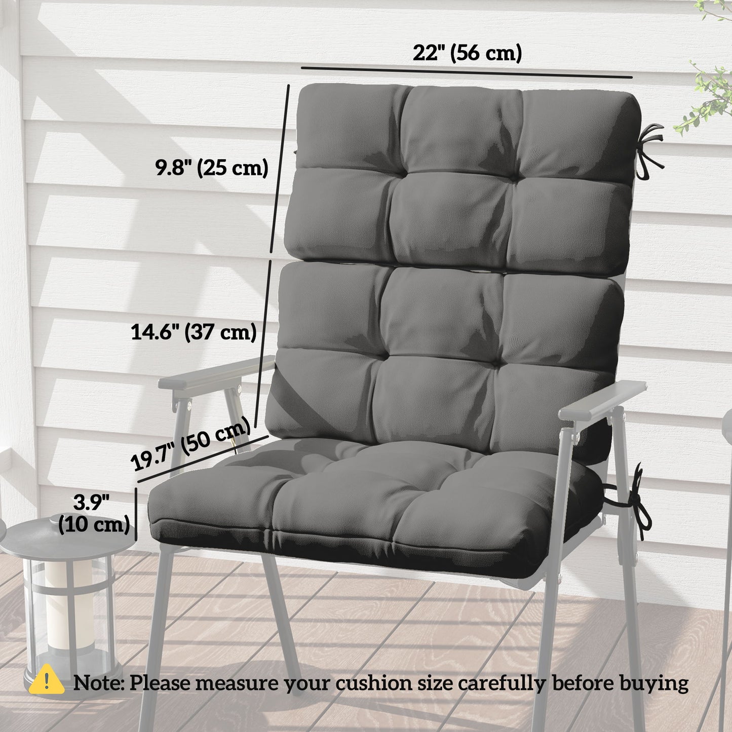 2-Piece Back Seat Cushion Replacement, Outdoor Patio Chair Cushions Set with Ties, Button Tufted, Dark Grey