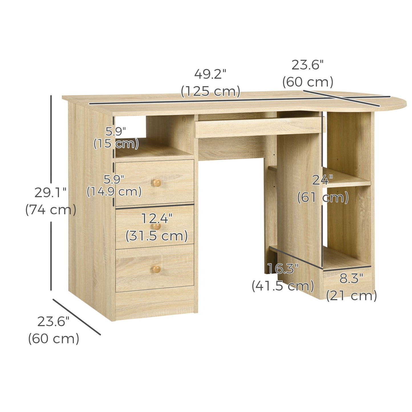 Computer Desk with Storage, Home Office Laptop Table with Shelves and Drawers, Modern Workstation Desk with Keyboard Tray