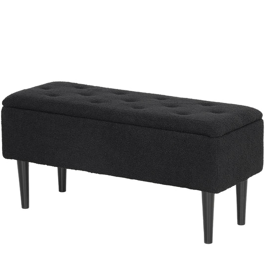 Storage Bench Ottoman with Lamb's Wool - Black
