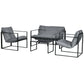 4 Piece Outdoor Furniture Set, Patio Conversation Set with Tempered Glass Table, Loveseat, 2 Chairs and Cushions, Grey