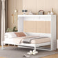 Full Size Murphy Wall Bed with Dual-Piston Folding Mechanism, Fold-Away Cabinet with Slatted Mattress, 77.5'' L x 61.5'' W x 62'' H, White