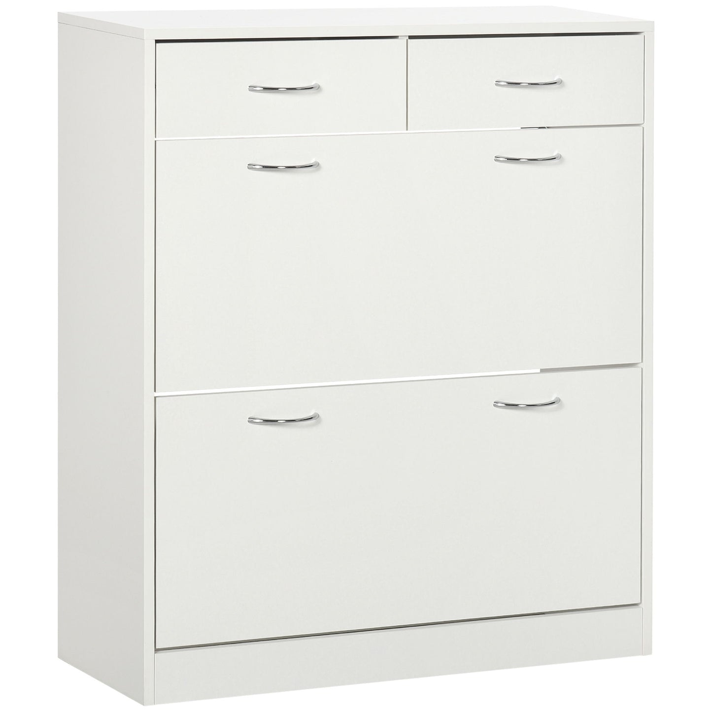 Narrow Shoe Storage with 2 Flip Drawers and Adjustable Shelves Shoe Cabinet Organizer for 12 Pairs of Shoes, White