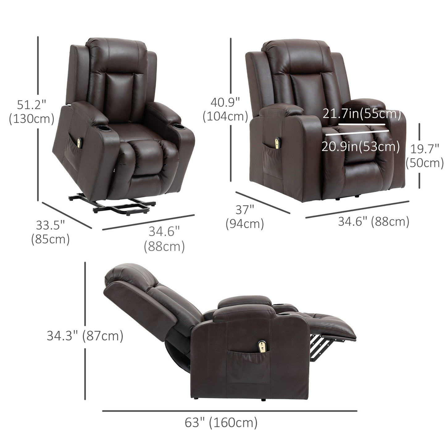 Electric Recliner with Cup Holder-Brown