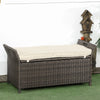 2-In-1 Outdoor PE Rattan Storage Bench, 29 Gallon Patio Wicker Furniture, Basket Box with Handles and Cushion Cream