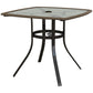 34" Square Outdoor Dining Table, Patio Table with Umbrella Hole, Water-Grain Glass Top Coffee Table for Balcony, Poolside, Dark Brown