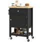 Rolling Kitchen Island Cart with Wood Top - Black