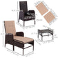 2 Pieces Patio Reclining Chair Set with Stool, Cushions, Outdoor Wicker Conversation Armchair Set, Brown