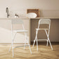 Folding Bar Stools Set of 2, Counter Height Foldable Stool with Wooden Effect Seat and Steel Frame for Kitchen, White