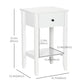 Side Table Set of 2, End Tables with Drawer and Bottom Shelf, 2-tier Nightstand for Bedroom, Living Room, White