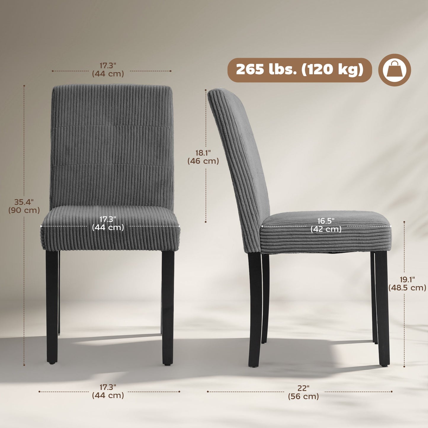Modern Dining Chairs Set of 4, Kitchen Chairs with Rubberwood Legs and Padded Seat, Dark Grey