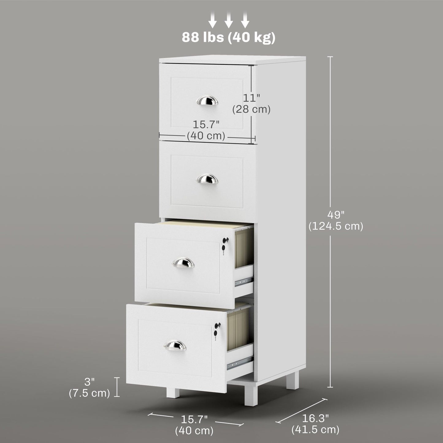 4-Drawer File Cabinet with Lock - White