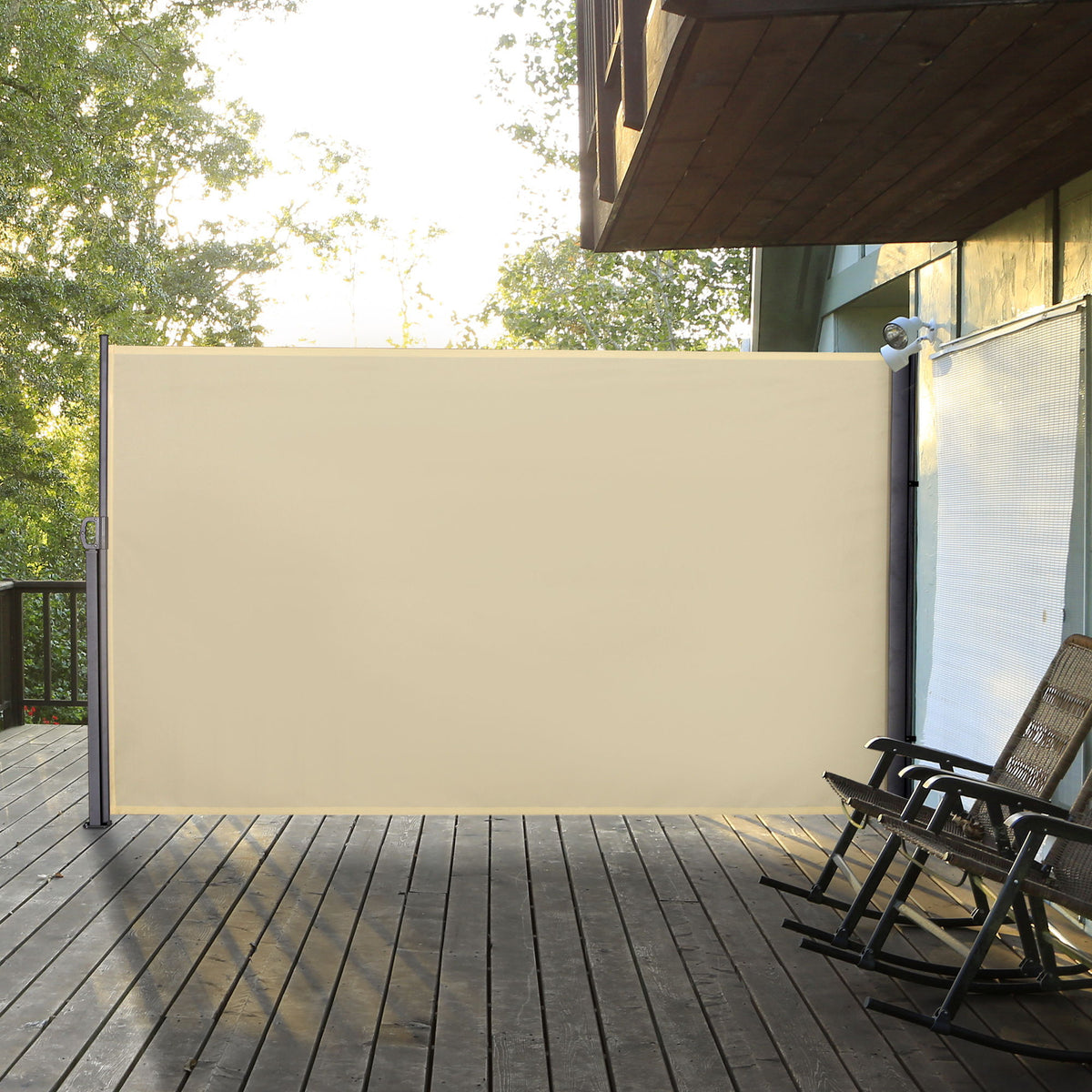 118" x 71" Outdoor Folding Privacy Screen Retractable Side Awning Patio with Resistance to UV Rays and Wind Cream White